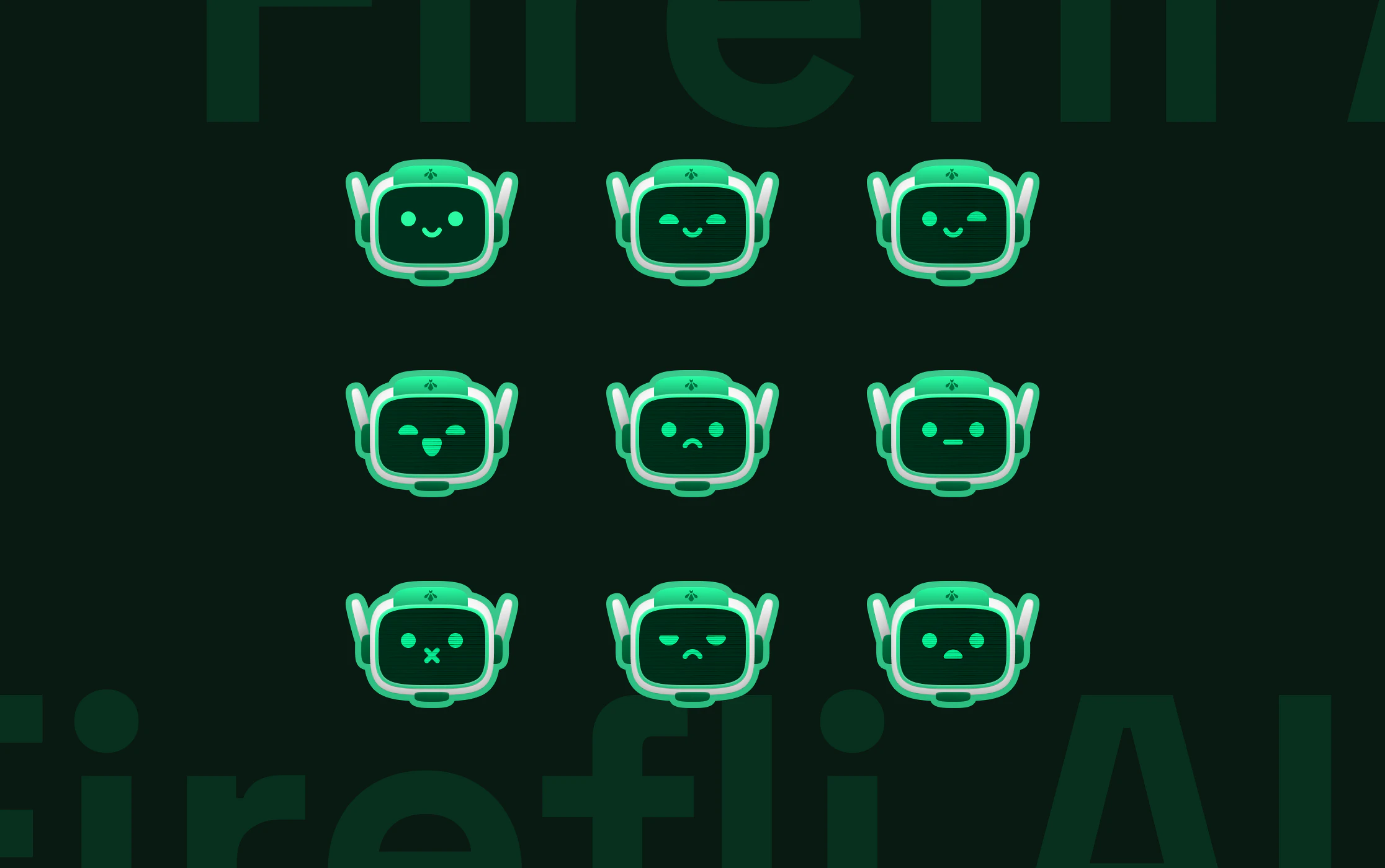Nine Firefly AI robot mascot expressions